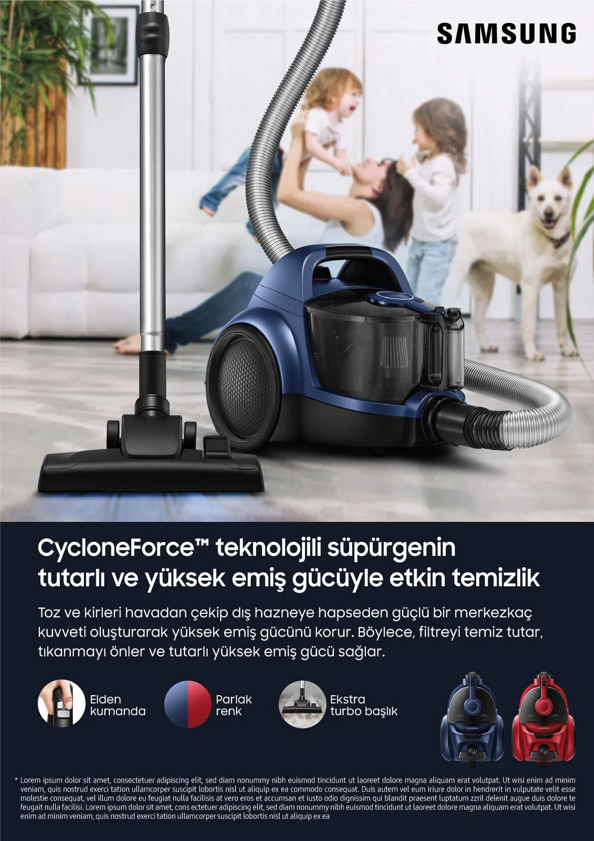 Samsung VC07T357MHR VC3500TM CycloneForce Kırmızı 750 W Toz Torbasız Süpürge